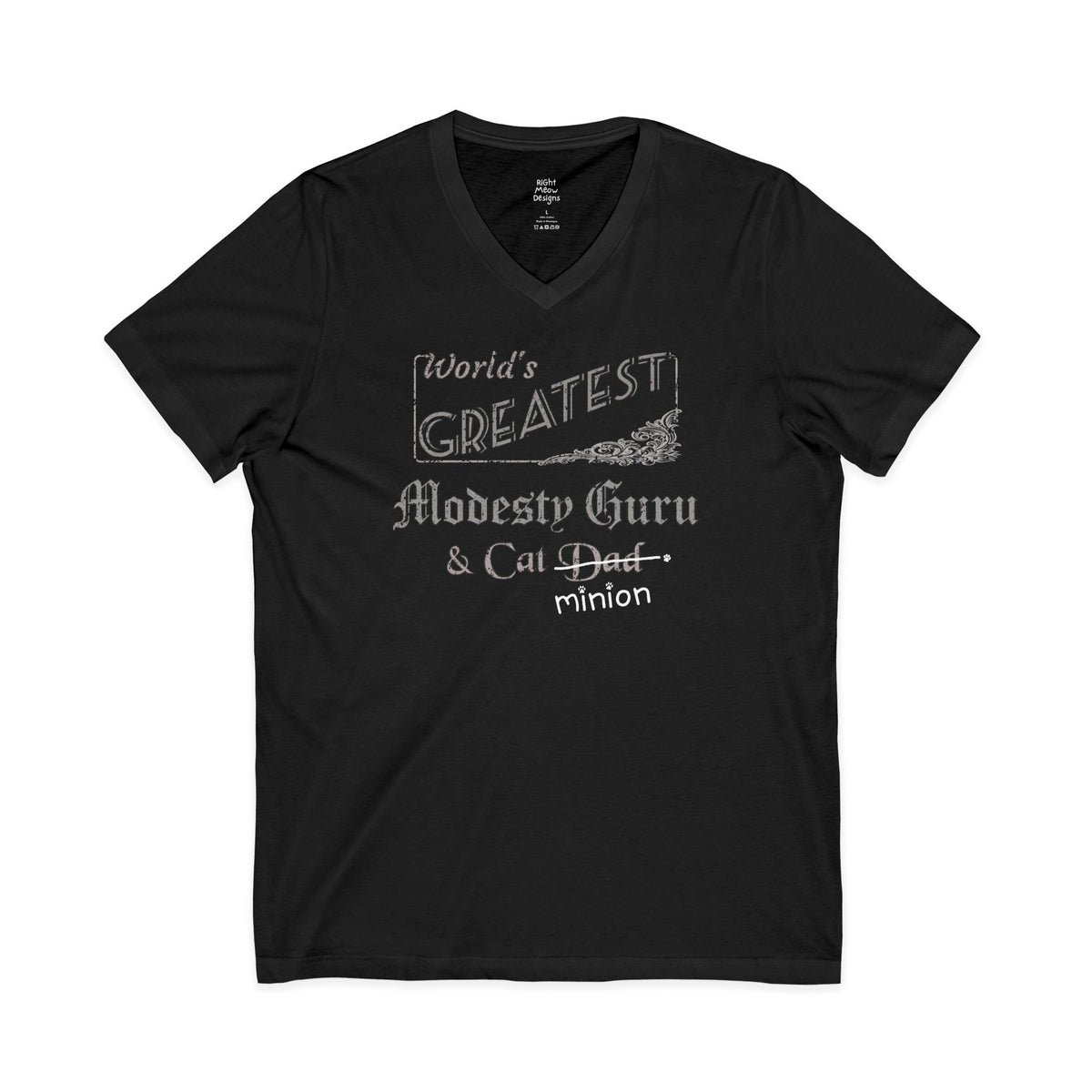 World's Greatest Modesty Guru — Cat Dad T-Shirt | Cotton V-Neck