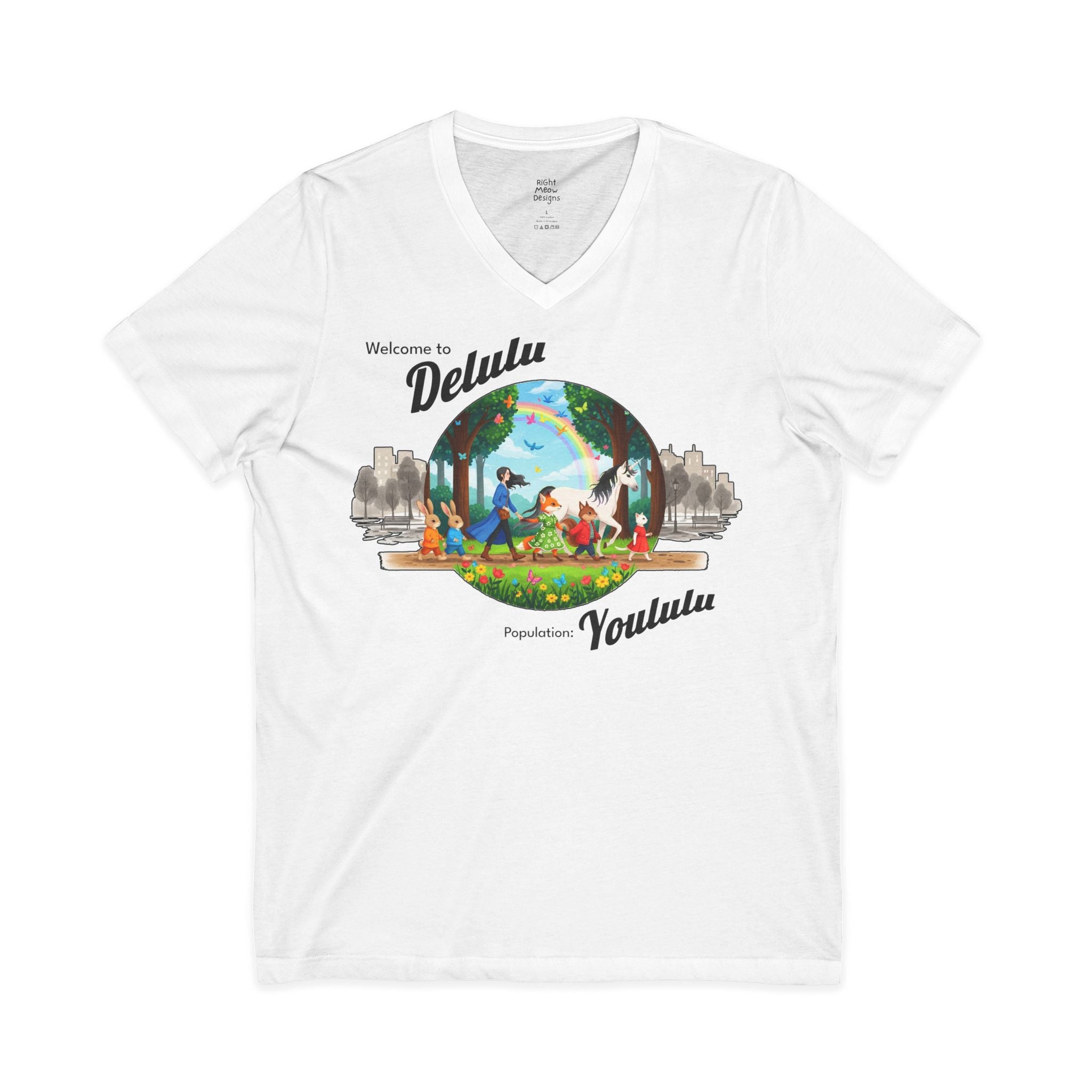 Welcome to Delulu, Population: Yoululu - Black hair | Cotton V-Neck T-Shirt