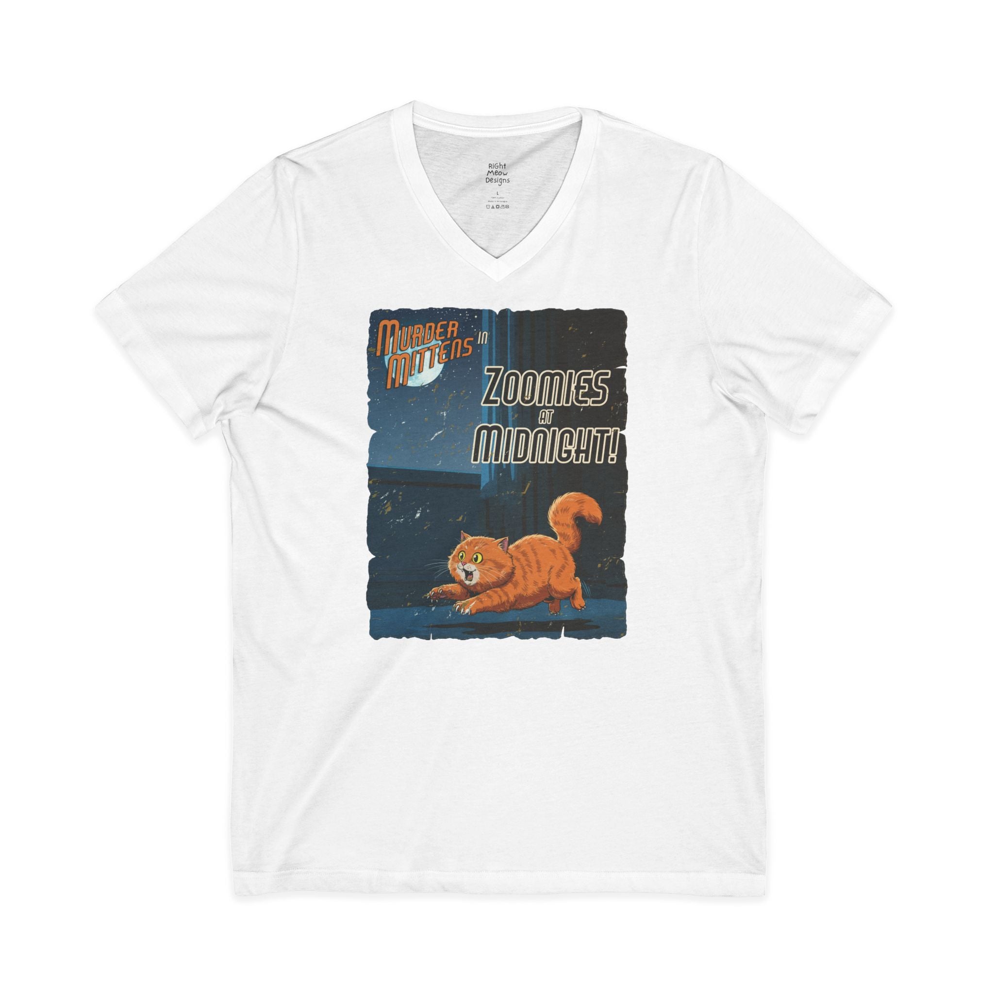 Murder Mittens in Zoomies at Midnight! | Cotton V-Neck T-Shirt
