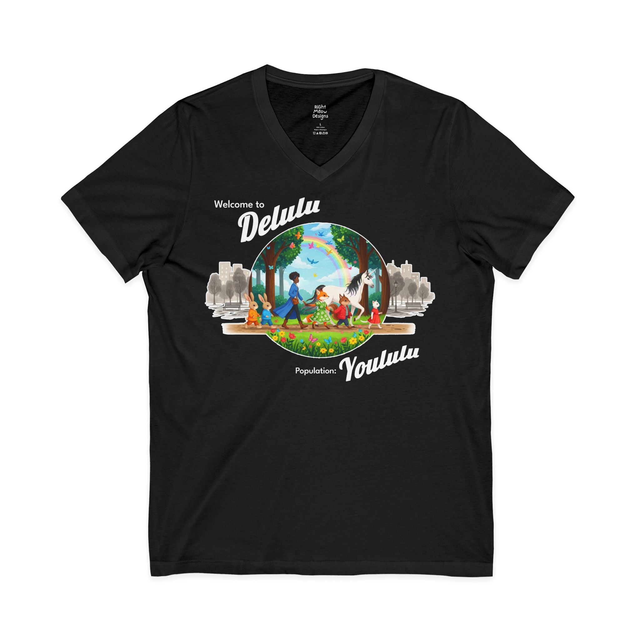 Welcome to Delulu, Population: Yoululu - Afro hair | Cotton V-Neck T-Shirt