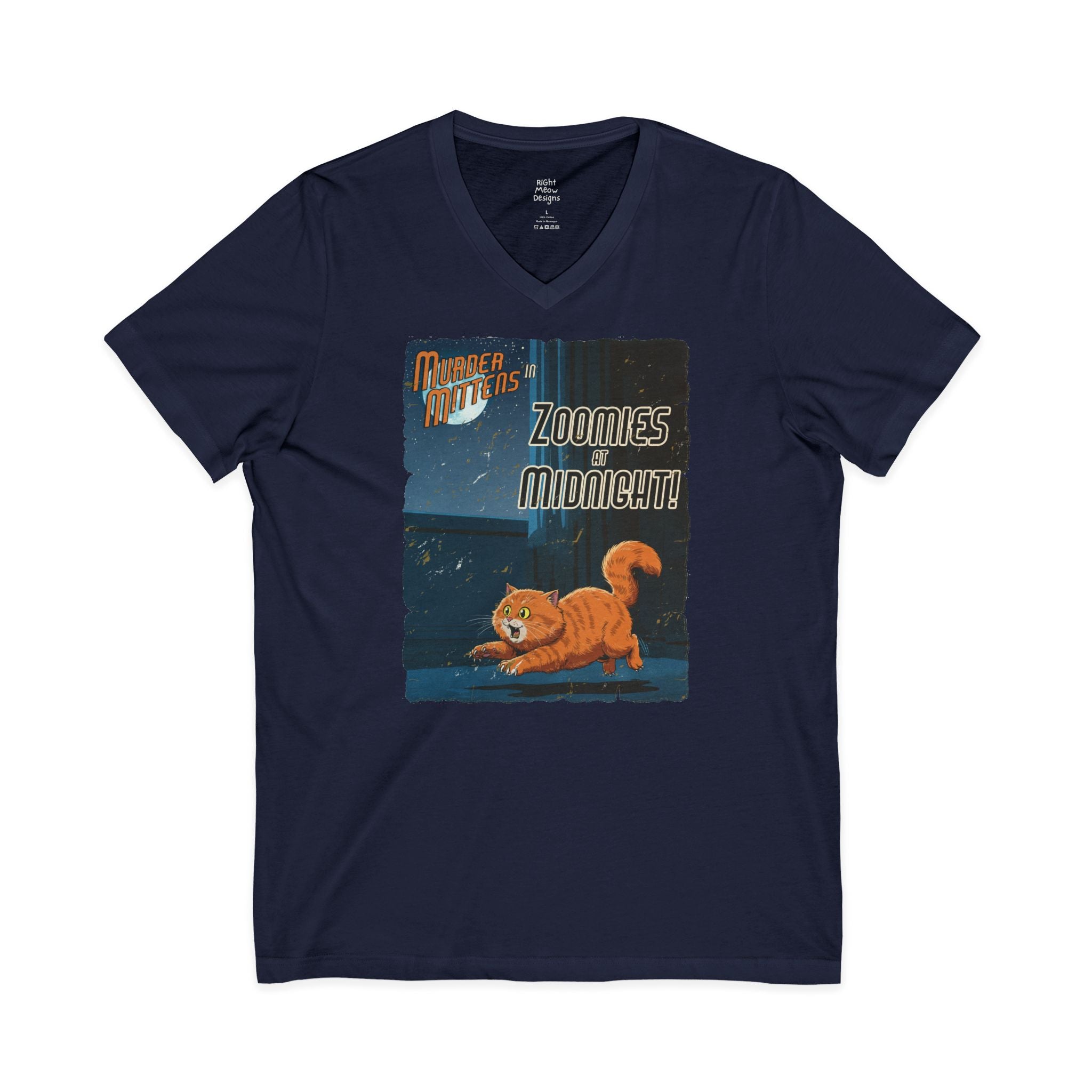 Murder Mittens in Zoomies at Midnight! | Cotton V-Neck T-Shirt