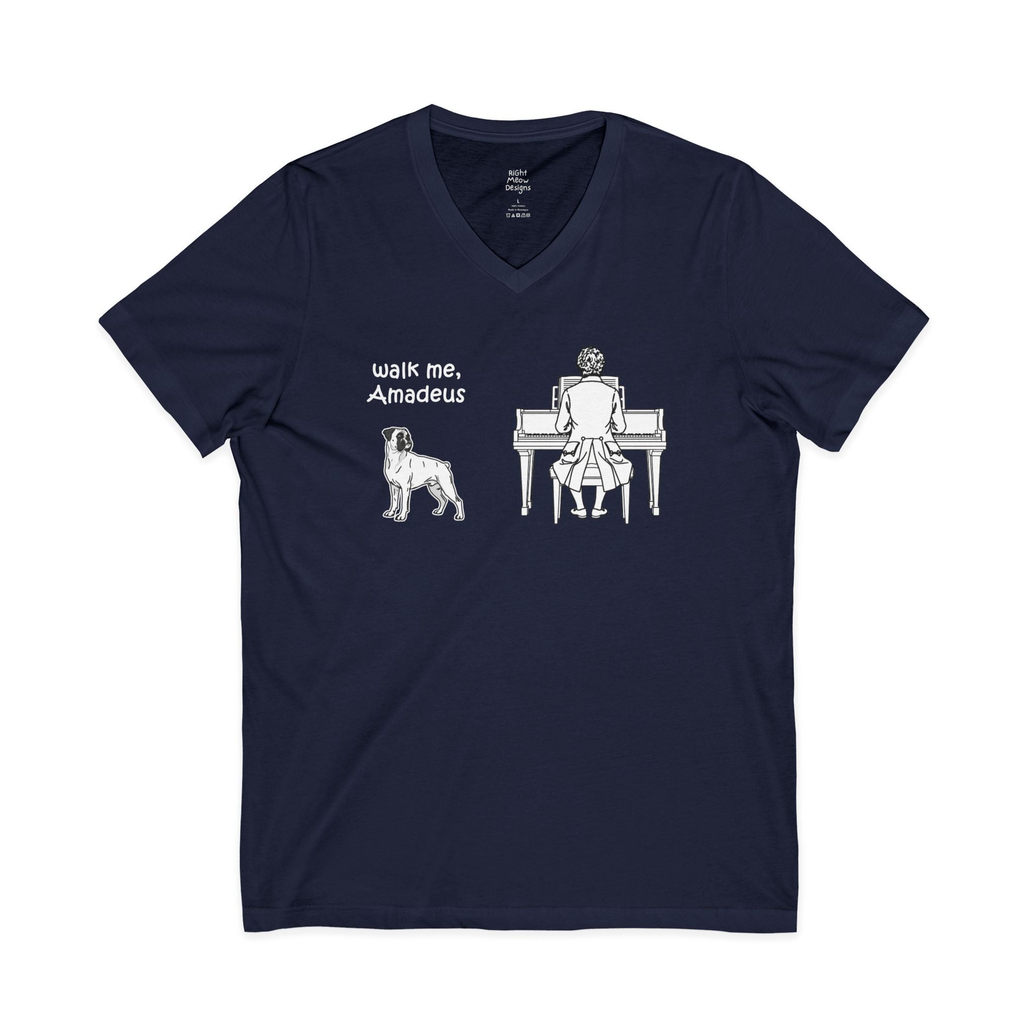 Walk Me, Amadeus - Boxer Dog T-Shirt | Cotton V-Neck