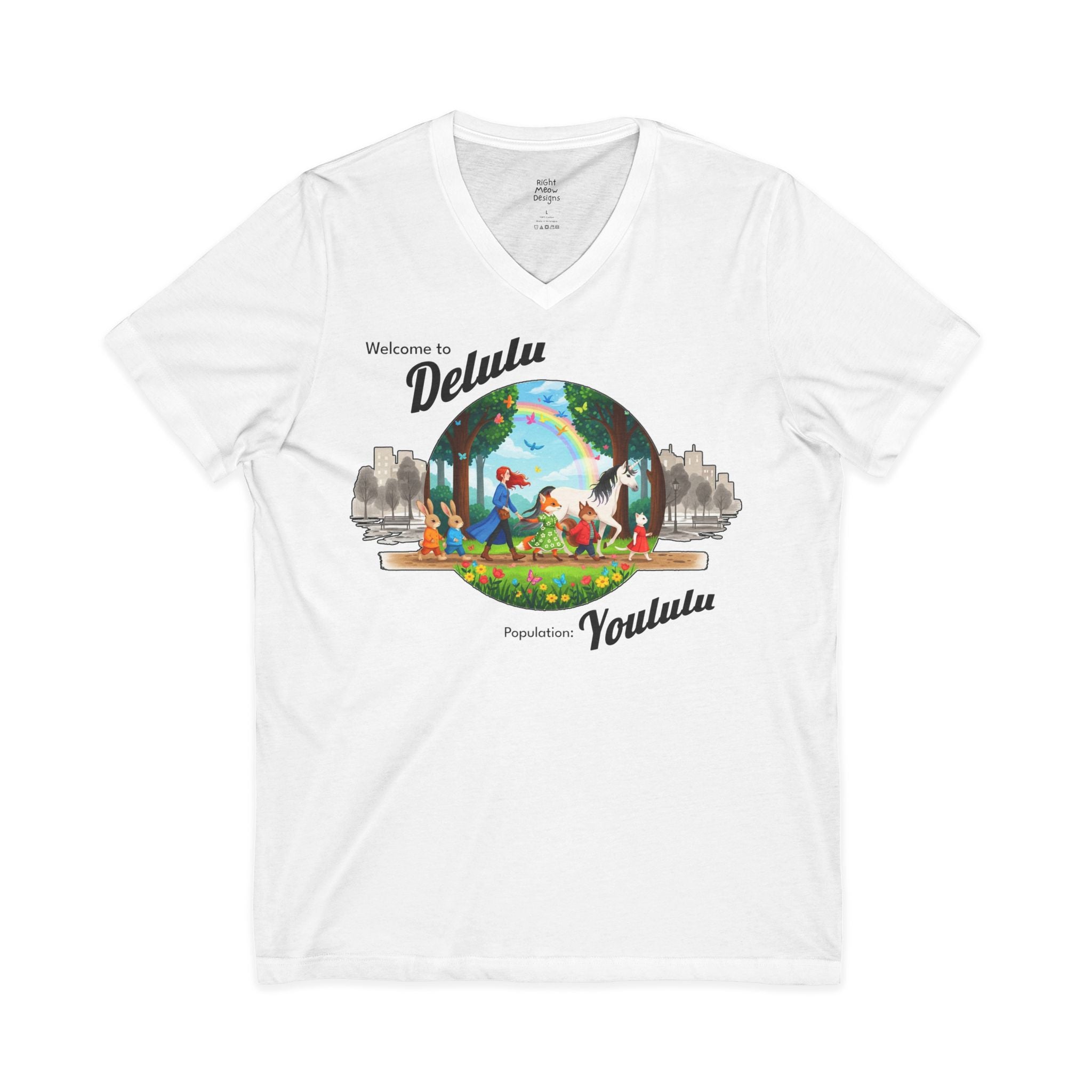 Welcome to Delulu, Population: Yoululu - Red Hair | Cotton V-Neck T-Shirt