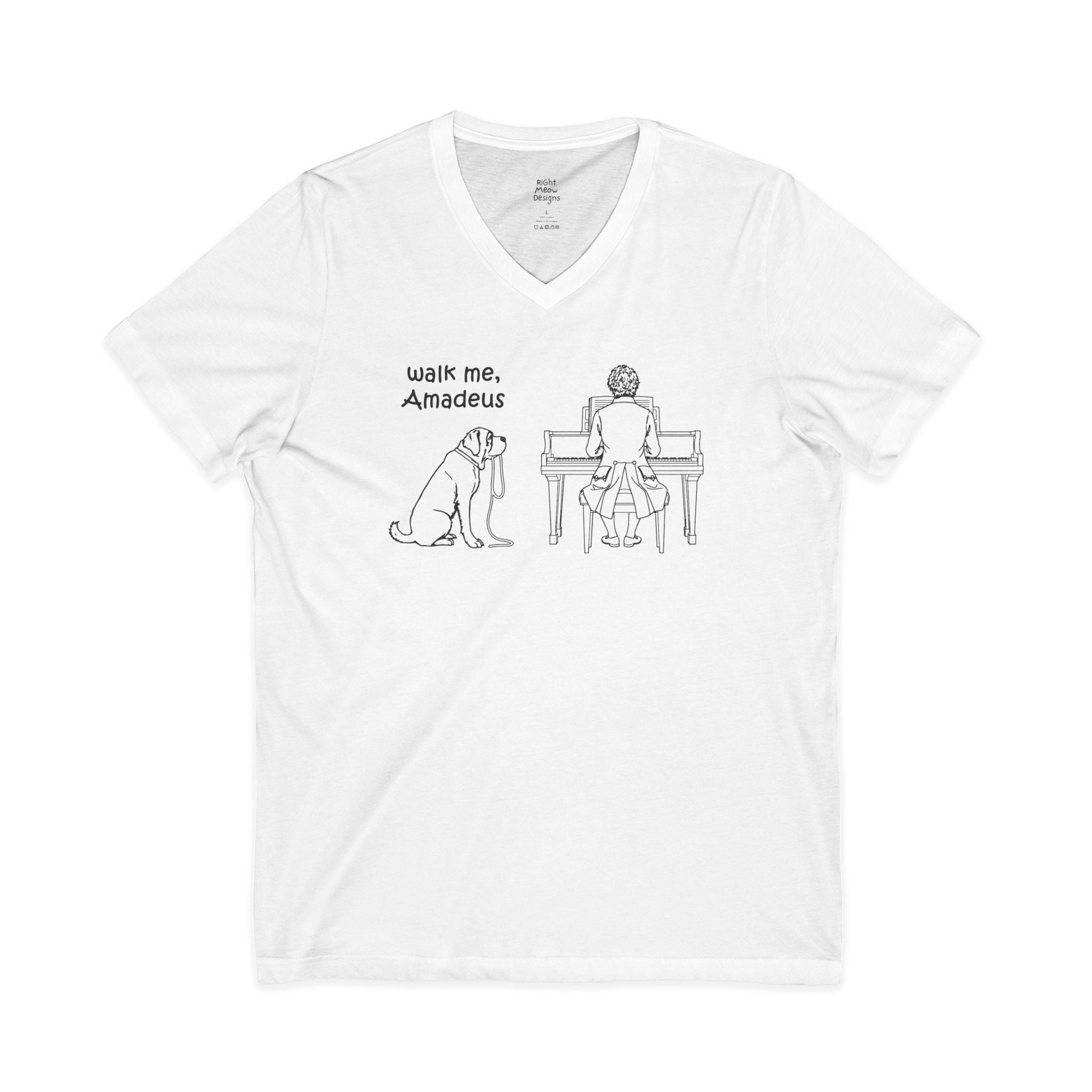 Walk Me, Amadeus - St. Bernard Dog T-Shirt | Cotton V-Neck