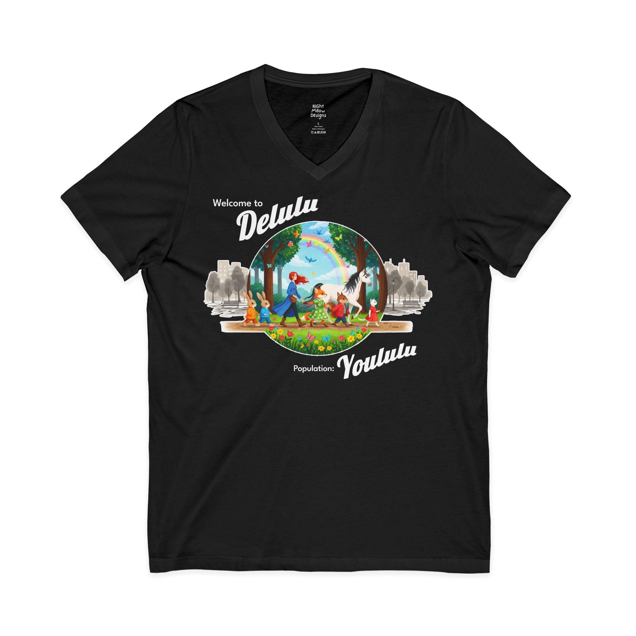 Welcome to Delulu, Population: Yoululu - Red Hair | Cotton V-Neck T-Shirt