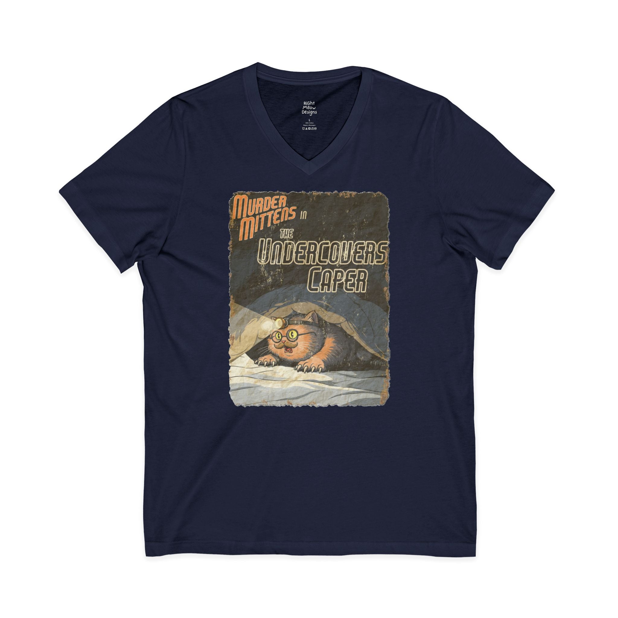 Murder Mittens in the Undercovers Caper | Cotton V-Neck T-Shirt
