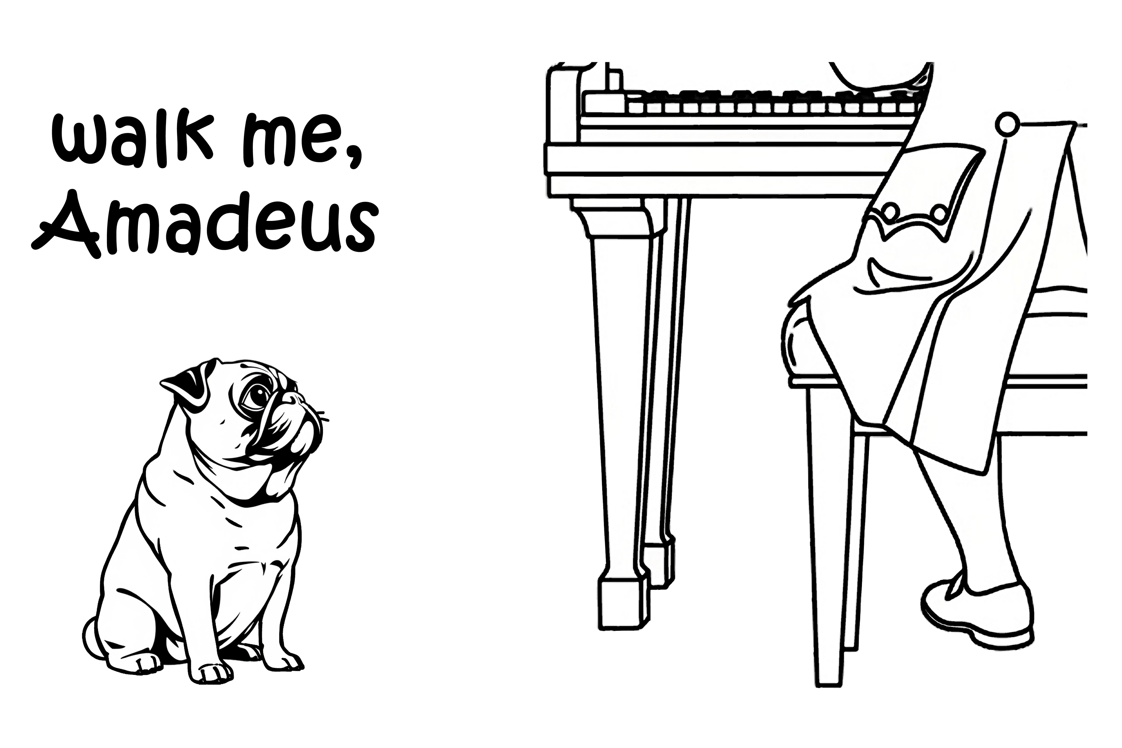 Walk Me, Amadeus - Pug Dog T-Shirt | Cotton V-Neck