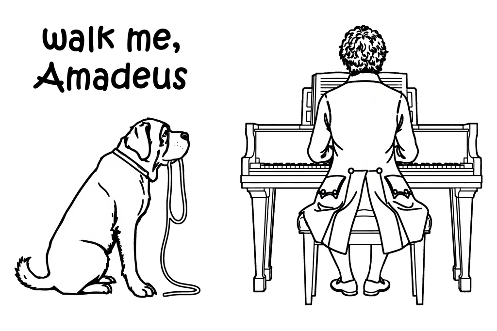 Walk Me, Amadeus - St. Bernard Dog T-Shirt | Cotton V-Neck