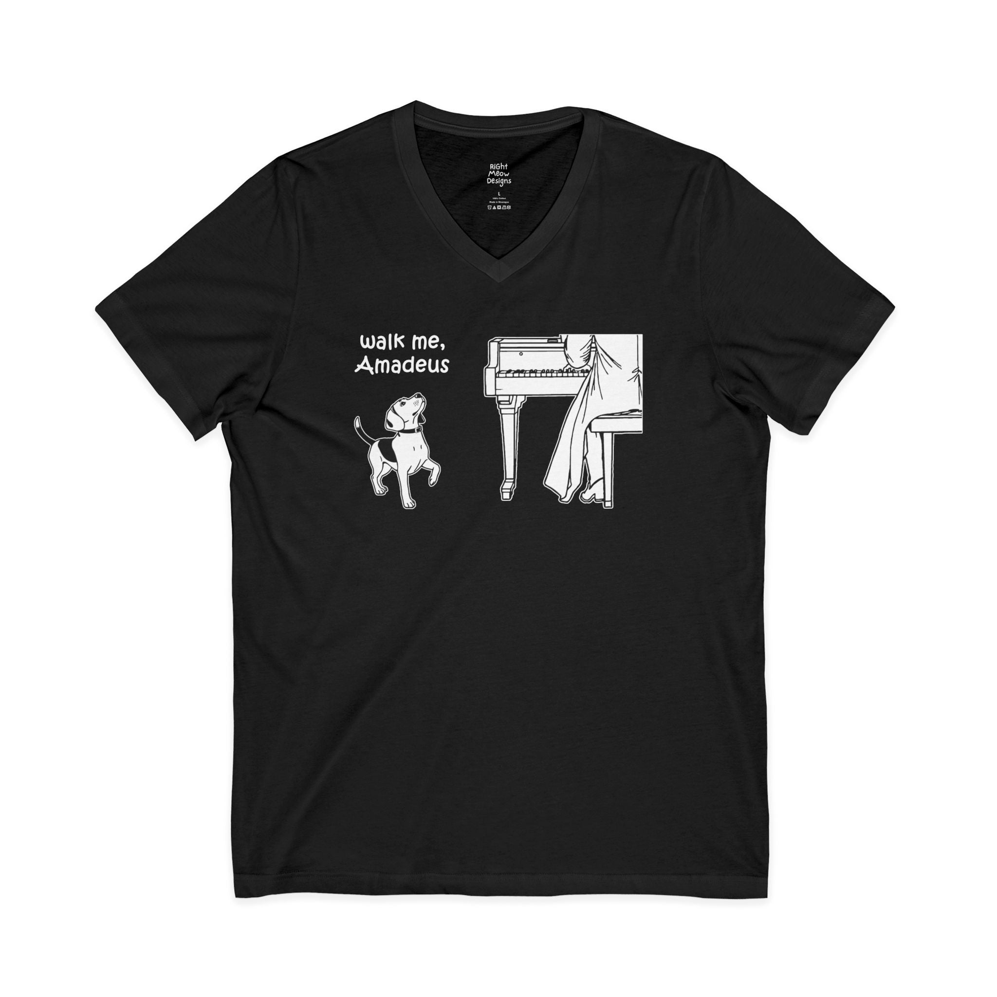 Walk Me, Amadeus - Beagle Dog T-Shirt | Cotton V-Neck