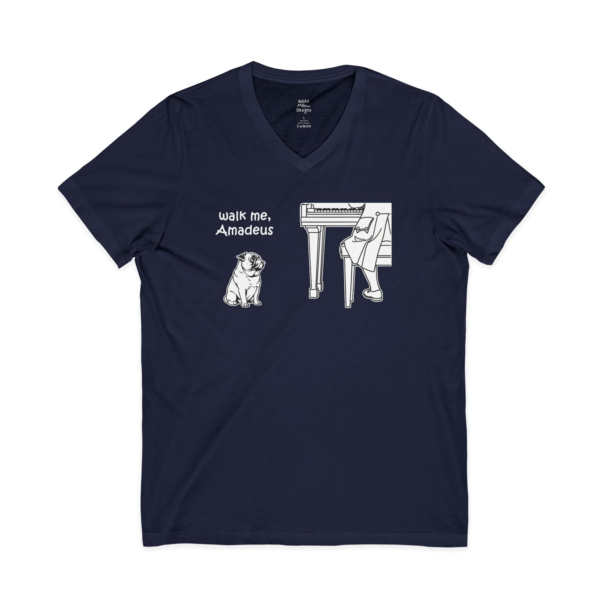 Walk Me, Amadeus - Pug Dog T-Shirt | Cotton V-Neck