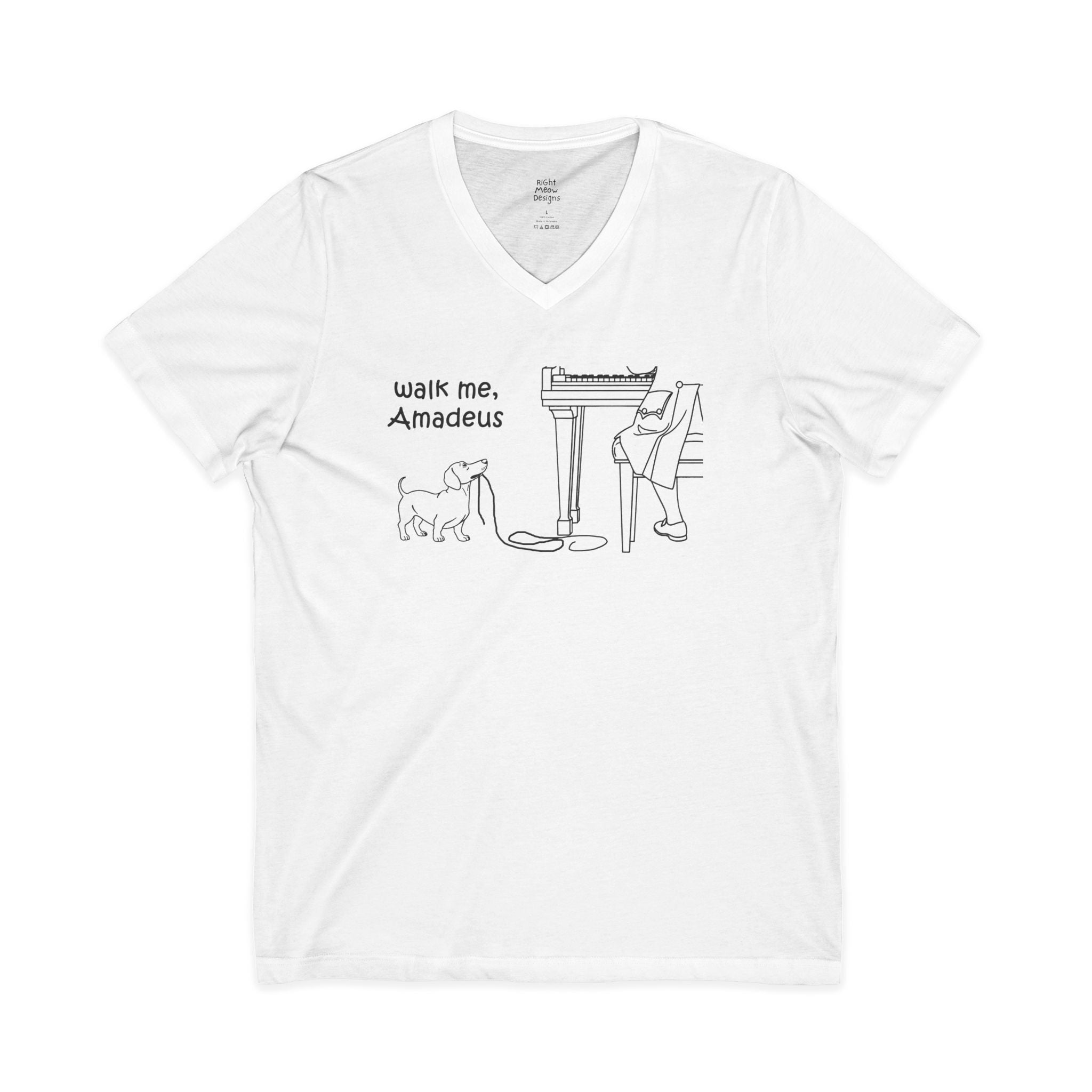 Walk Me, Amadeus - Dachshund Dog T-Shirt | Cotton V-Neck