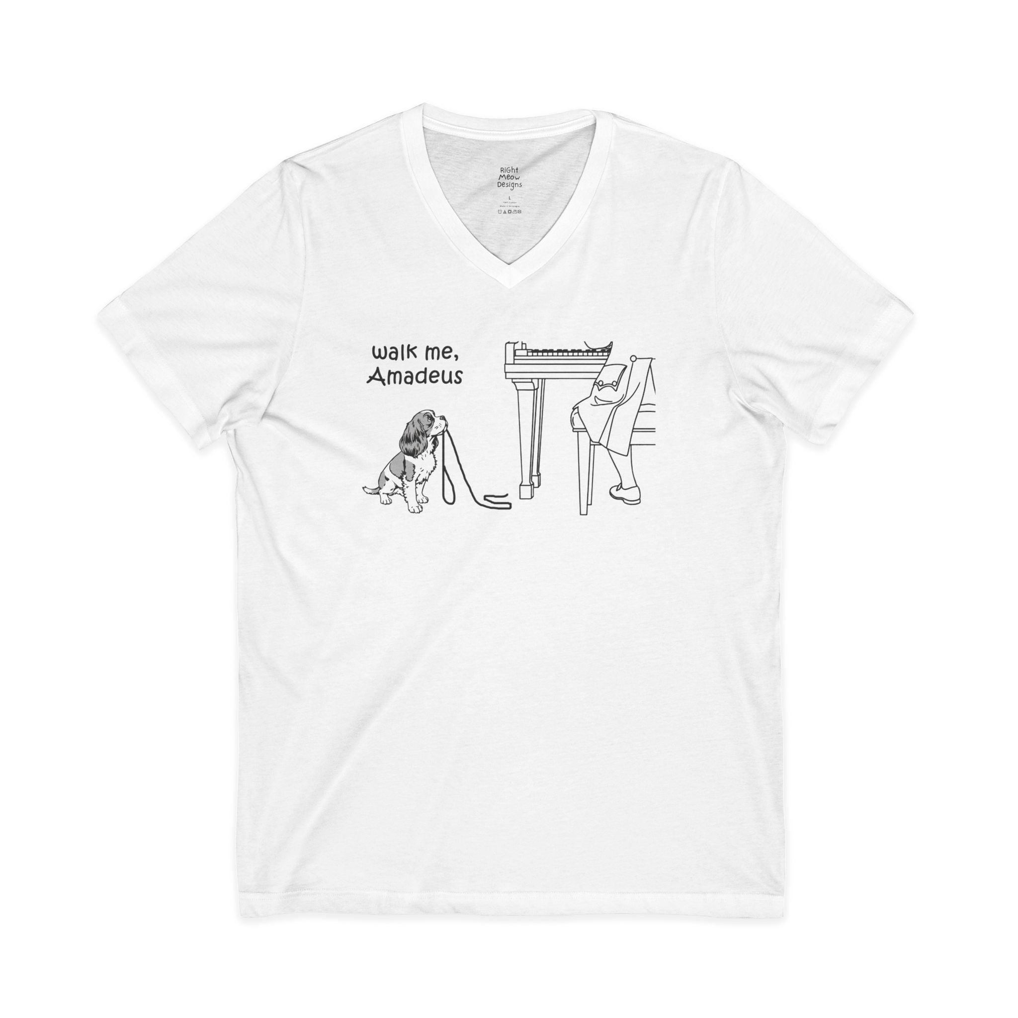 Walk Me, Amadeus - Cavalier King Charles Spaniel Dog T-Shirt | Cotton V-Neck