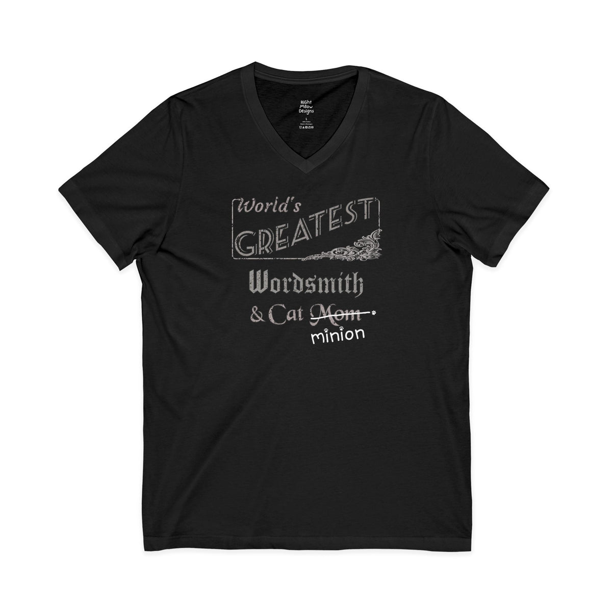 World's Greatest Wordsmith — Cat Mom T-Shirt | Cotton V-Neck