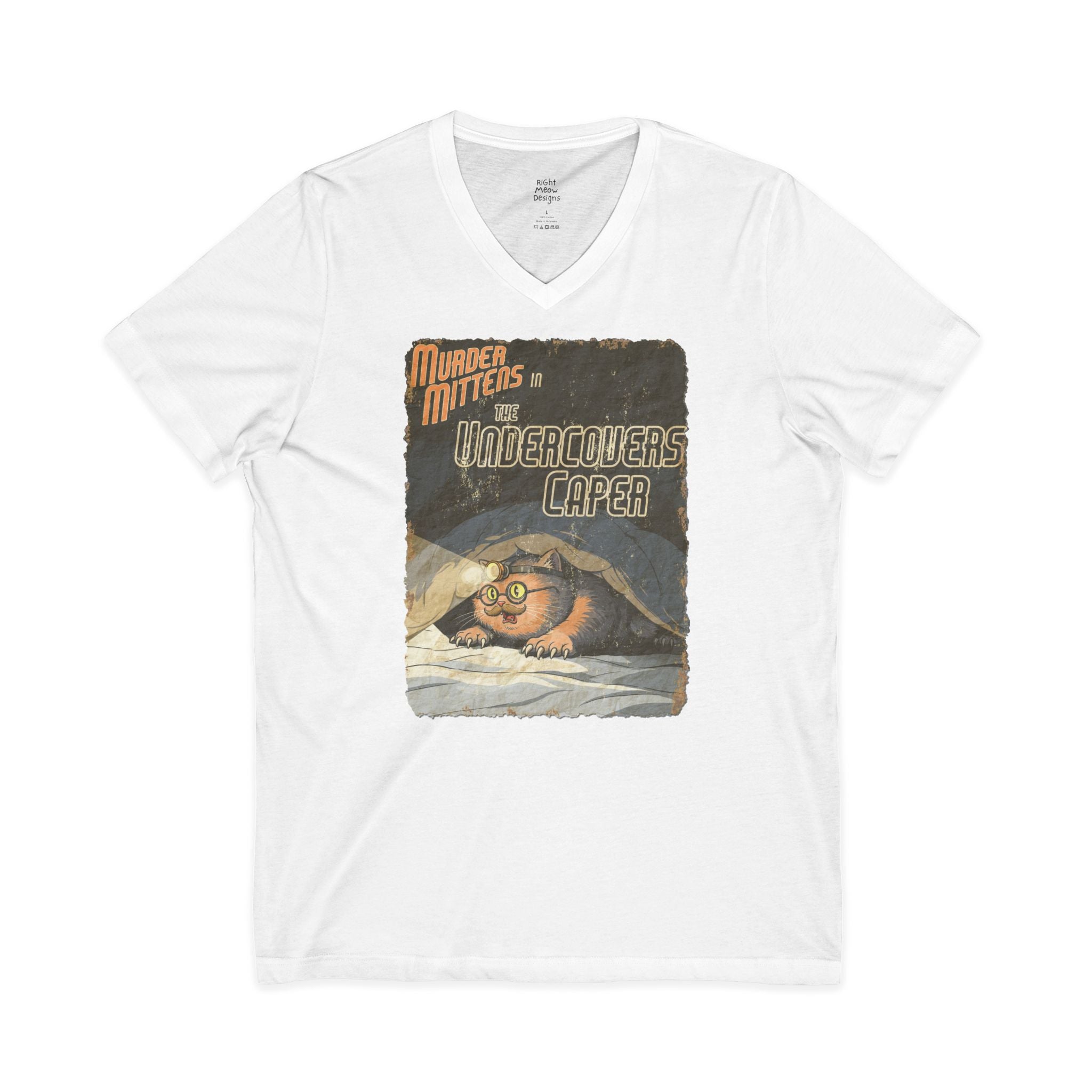 Murder Mittens in the Undercovers Caper | Cotton V-Neck T-Shirt