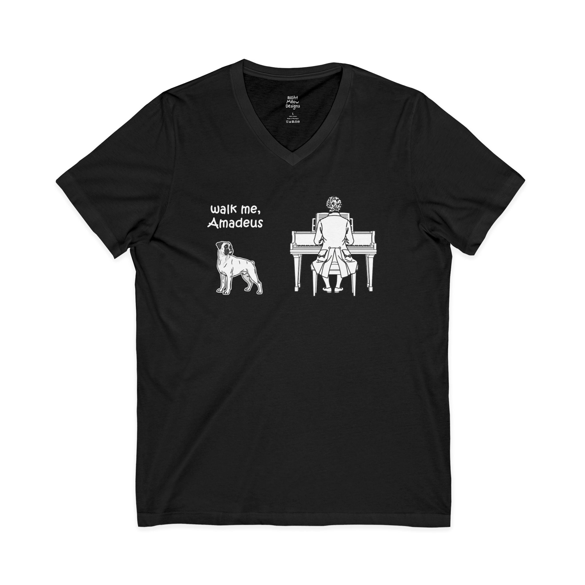 Walk Me, Amadeus - Boxer Dog T-Shirt | Cotton V-Neck