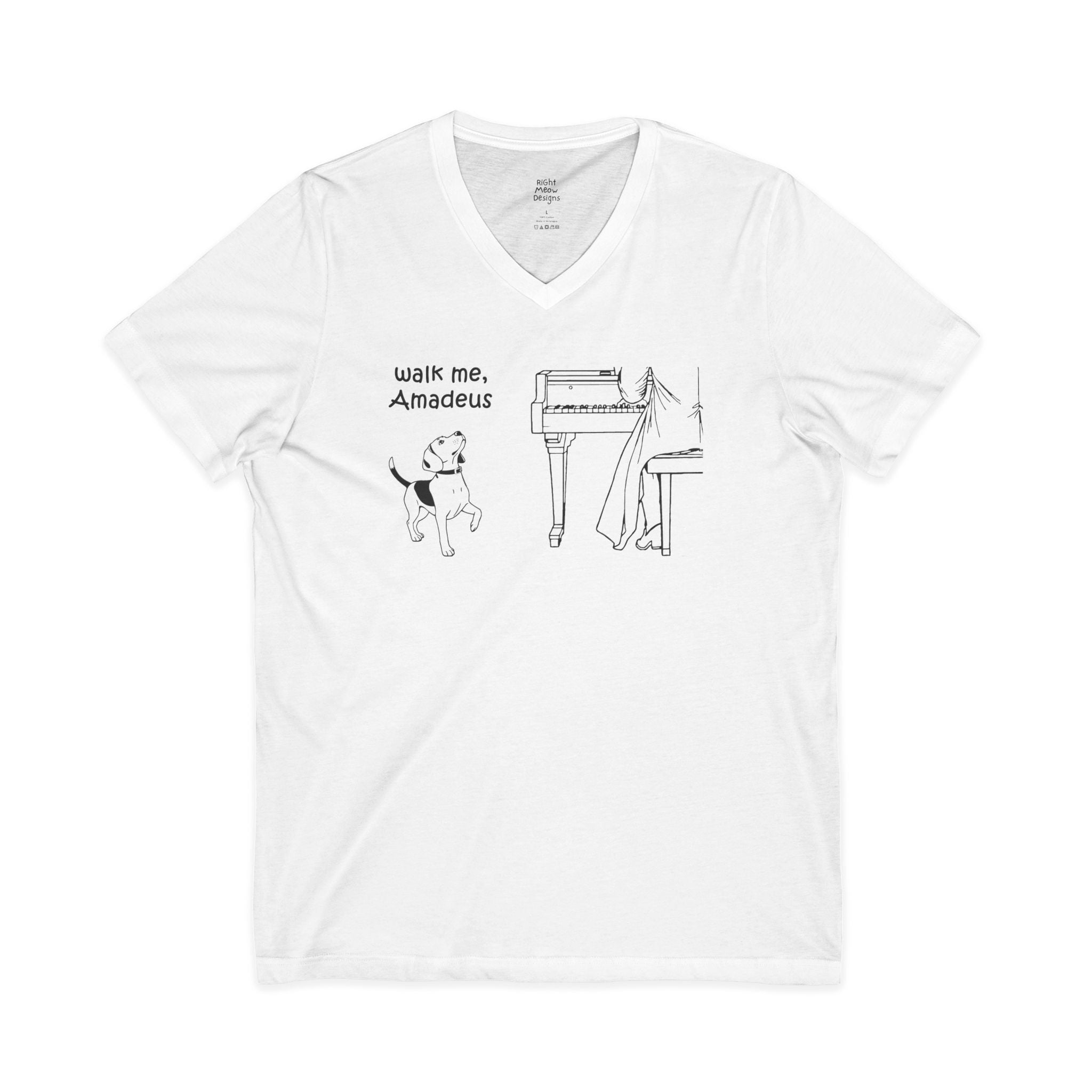 Walk Me, Amadeus - Beagle Dog T-Shirt | Cotton V-Neck