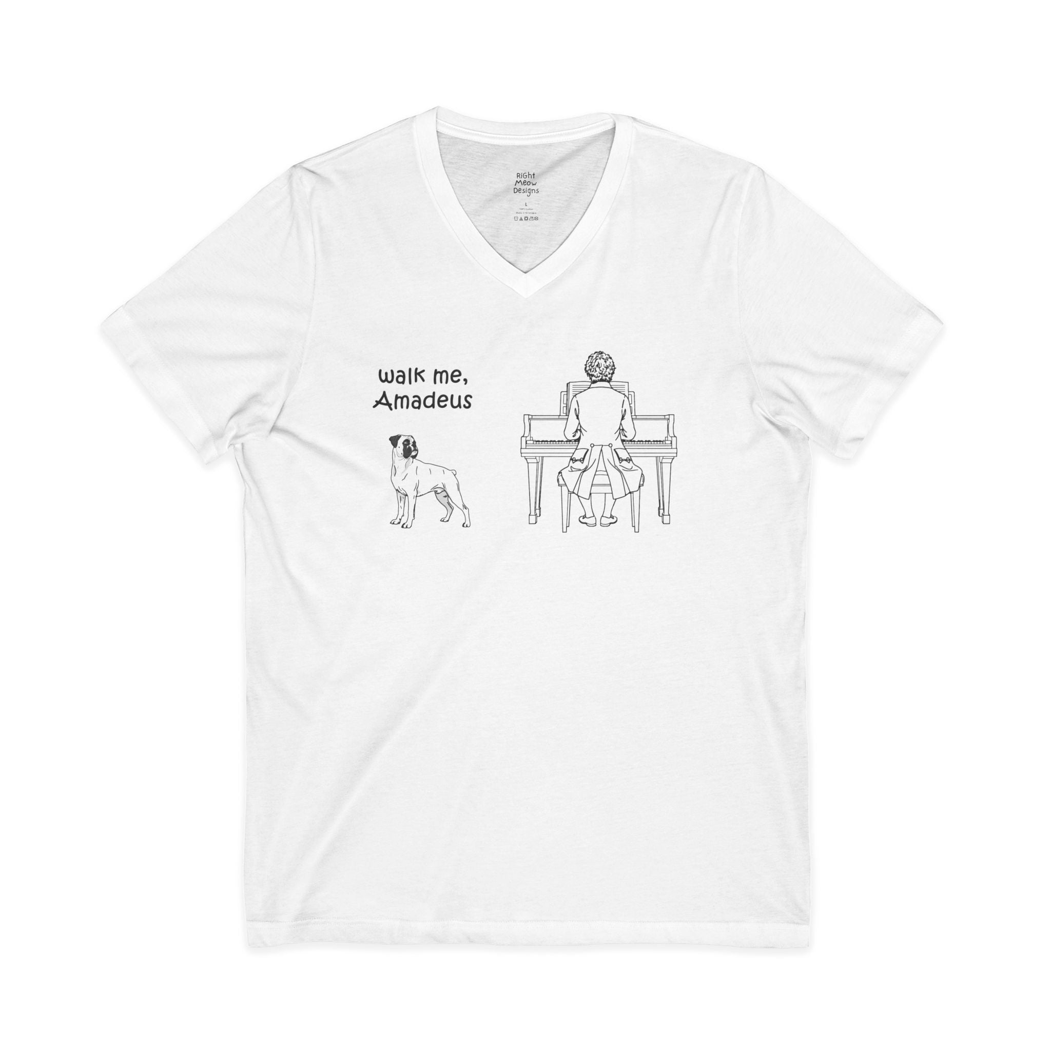 Walk Me, Amadeus - Boxer Dog T-Shirt | Cotton V-Neck