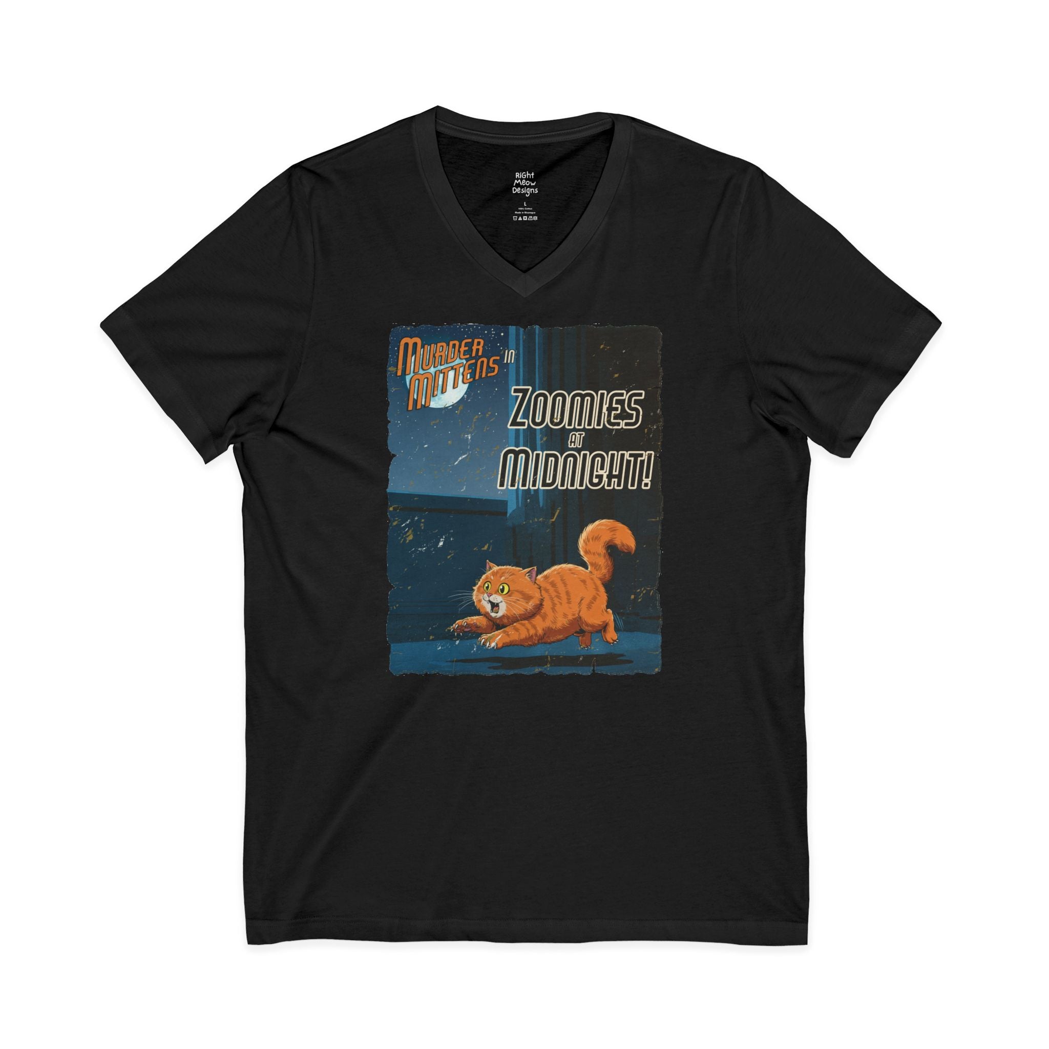 Murder Mittens in Zoomies at Midnight! | Cotton V-Neck T-Shirt