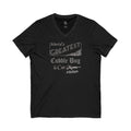 Black cotton v-neck t-shirt featuring World’s Greatest Cuddle Bug & Cat Mom, with “Mom” crossed out and “minion” handwritten below with paw prints.