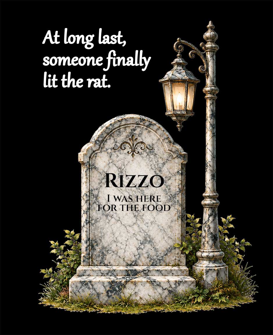 Rizzo T-Shirt — Someone Lit the Rat | Cult Movie Reference | Organic Cotton Crew Neck