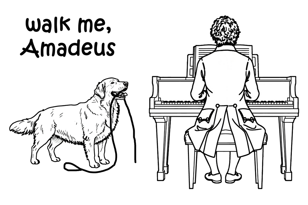 Walk me, Amadeus - Golden Retriever Dog T-Shirt | Organic Cotton Crew Neck