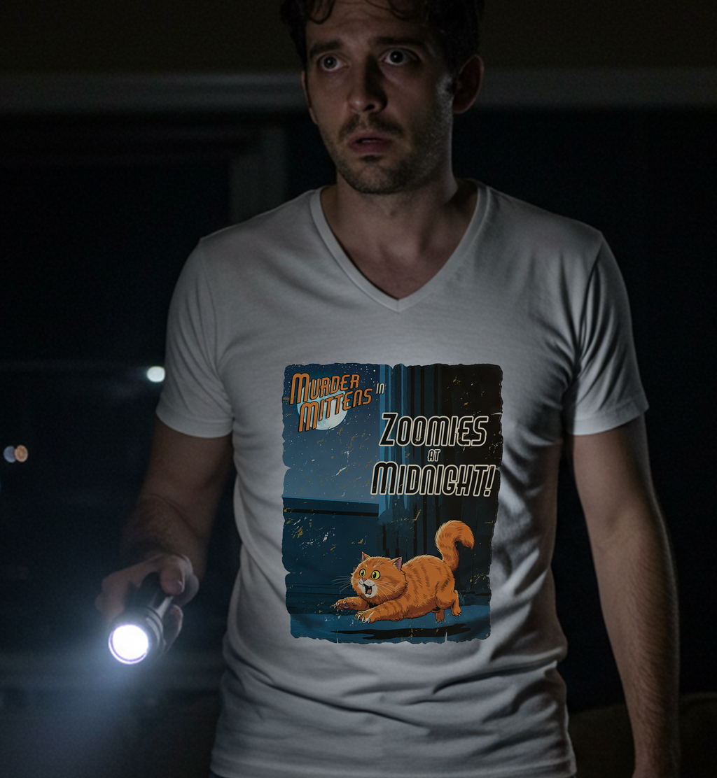 Murder Mittens in Zoomies at Midnight! | Cotton V-Neck T-Shirt